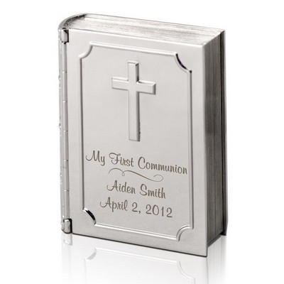 Silver Personalized Communion Bible Keepsake Box
