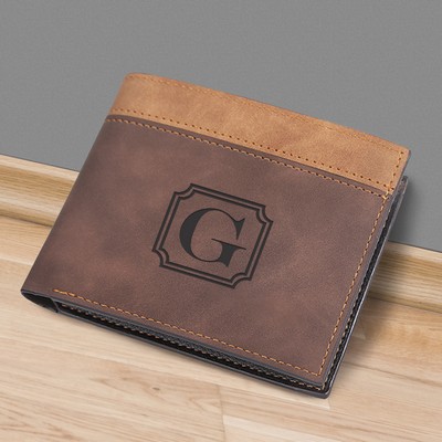 Attractive Monogrammed Brown Leatherette Wallet for Him