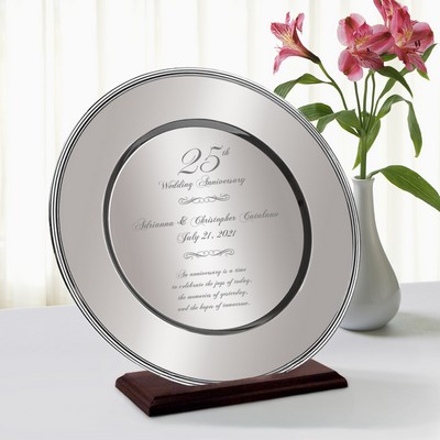 Very Special Personalized 25th Wedding  Anniversary Silver Plate on a Wood Stand