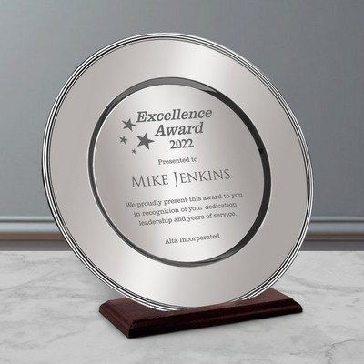 Personalized Silver Plate Excellence Award on Wood Base