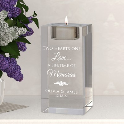 Two Hearts One love Personalized Crystal Tealight Candle Holder