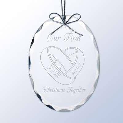 Wedding Rings Personalized Oval Crystal Ornament