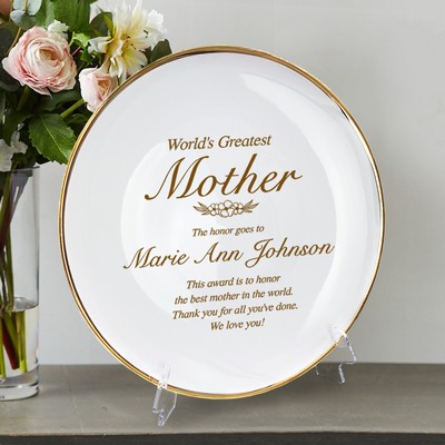 World's Greatest Mother Elegant Personalized Porcelain Plate Award