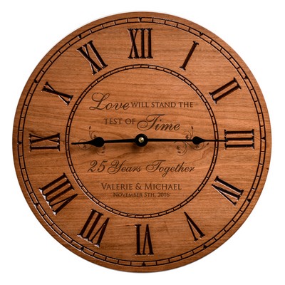 Wedding Anniversay Solid Cherry Wood Engraved Wall Clock